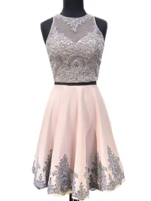 Two Pieces Halter Dusty Pink Short Cheap Homecoming Dresses 2018, CM421