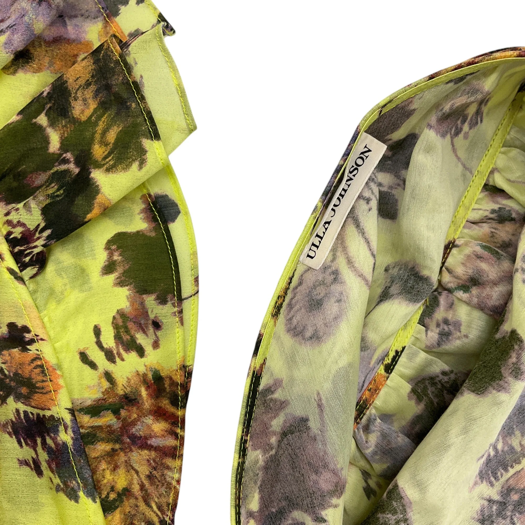 Ulla Johnson Yellow / Purple Floral Print Ruffle Dress
