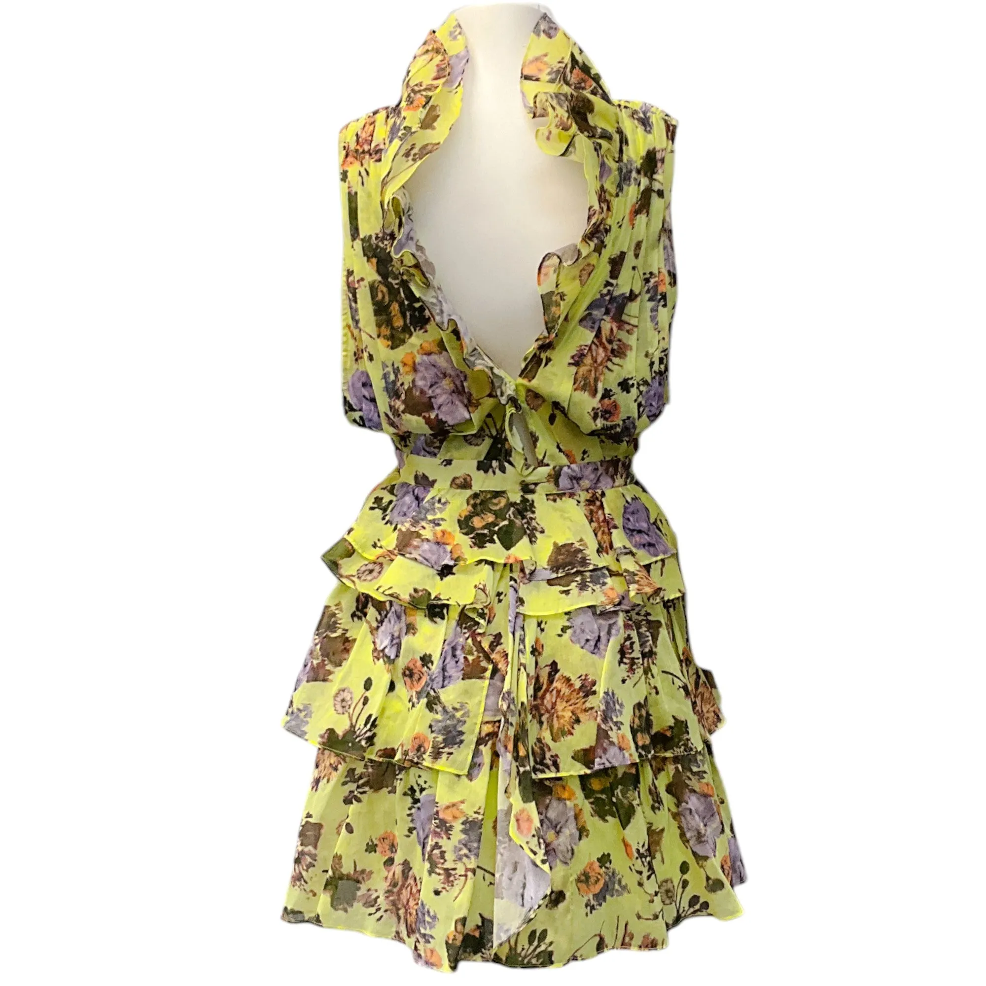 Ulla Johnson Yellow / Purple Floral Print Ruffle Dress