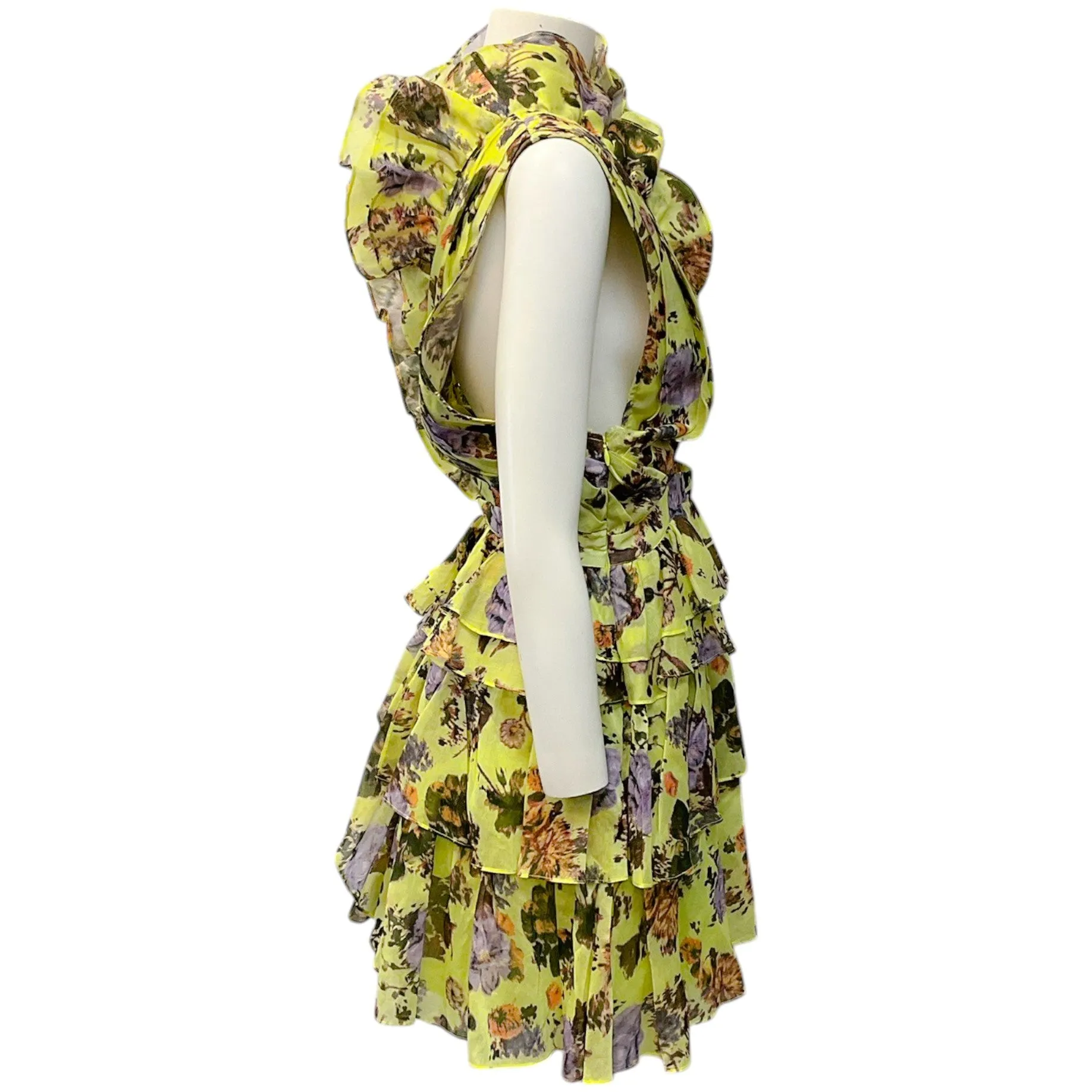 Ulla Johnson Yellow / Purple Floral Print Ruffle Dress