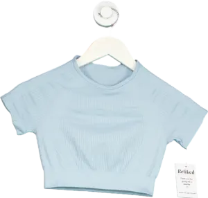Unbranded Blue Ribbed Crop Top UK XS