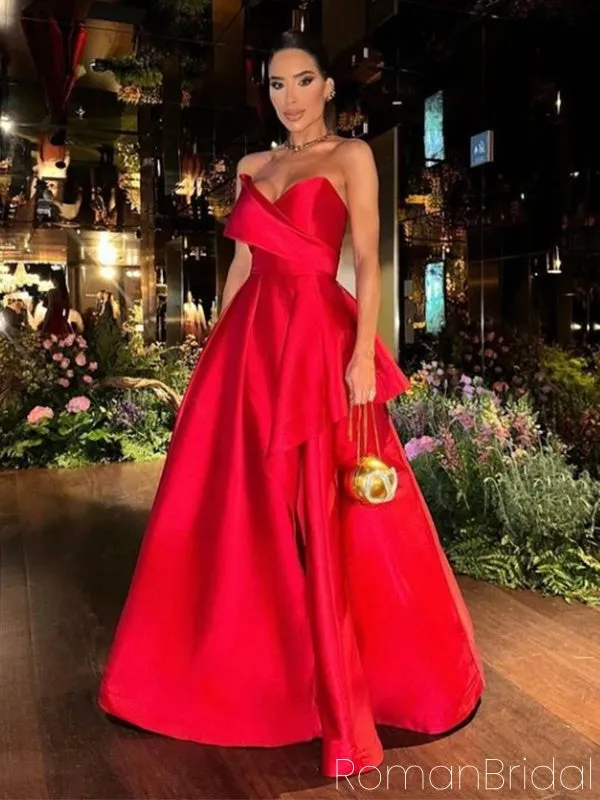 Unique Sweetheart Sleeveless A-line Satin Long Evening Prom Dresses Online, OLP681