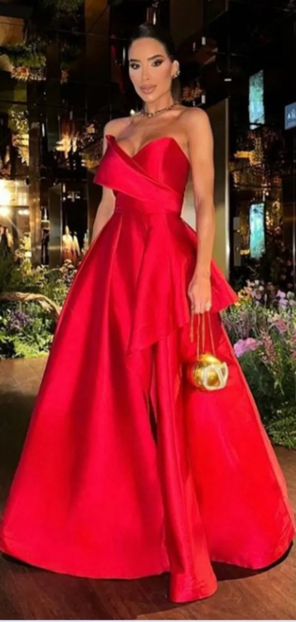 Unique Sweetheart Sleeveless A-line Satin Long Evening Prom Dresses Online, OLP681