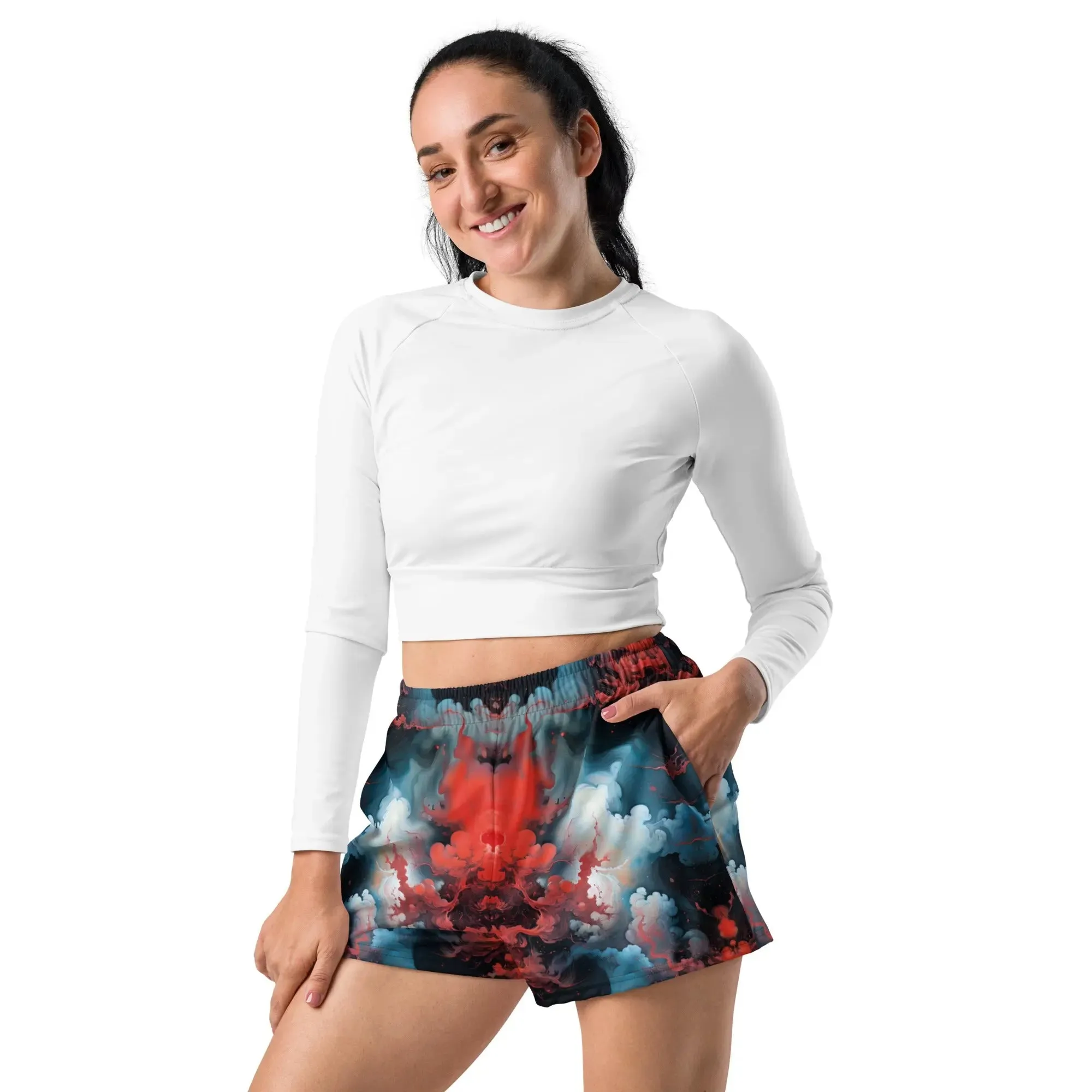 Unisex Athletic Shorts - Ethereal Crimson Flow - Light