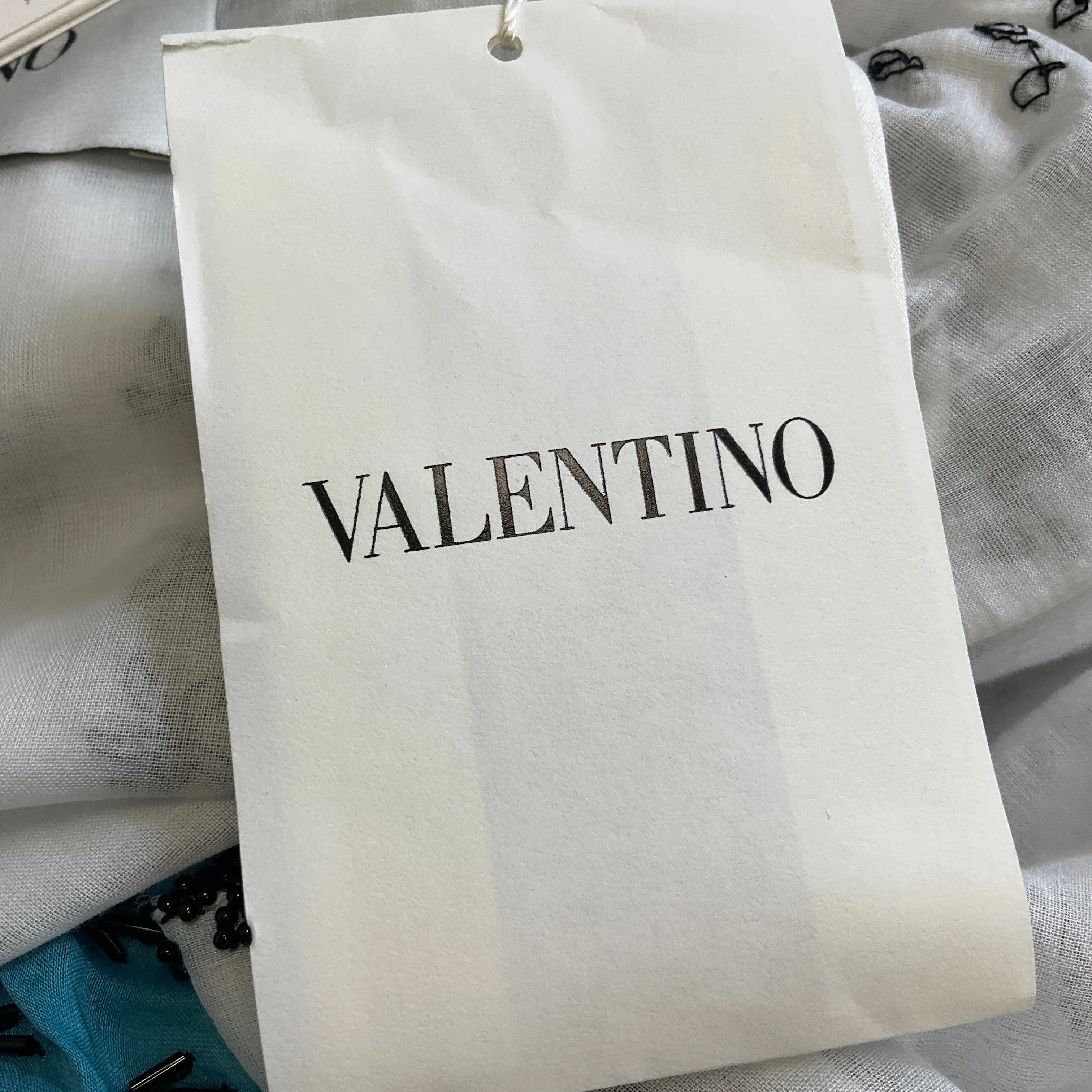 Valentino White / Blue / Olive Green Beaded Long Sleeved Midi Dress