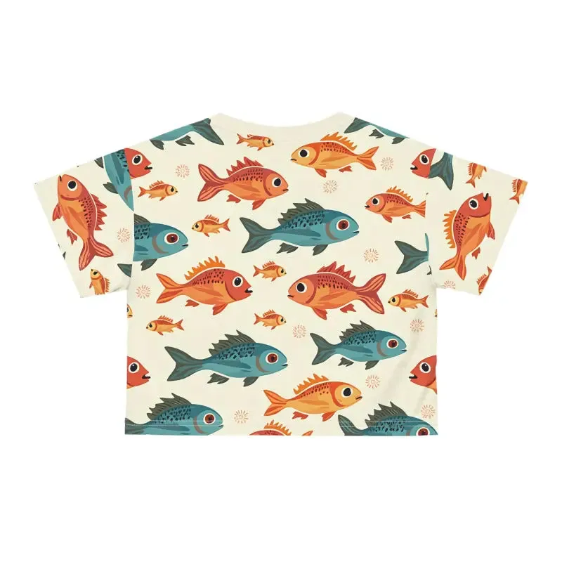 Vivid Colorful Fishes Crop Tee for Trendy Fashion