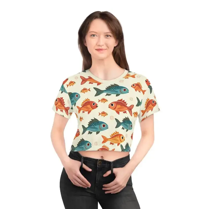 Vivid Colorful Fishes Crop Tee for Trendy Fashion