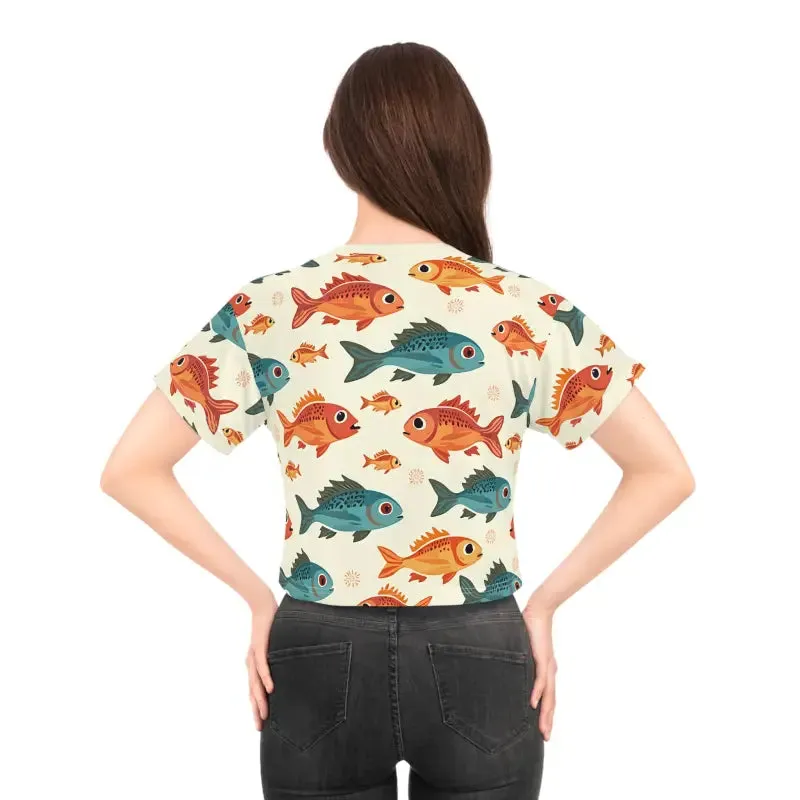 Vivid Colorful Fishes Crop Tee for Trendy Fashion