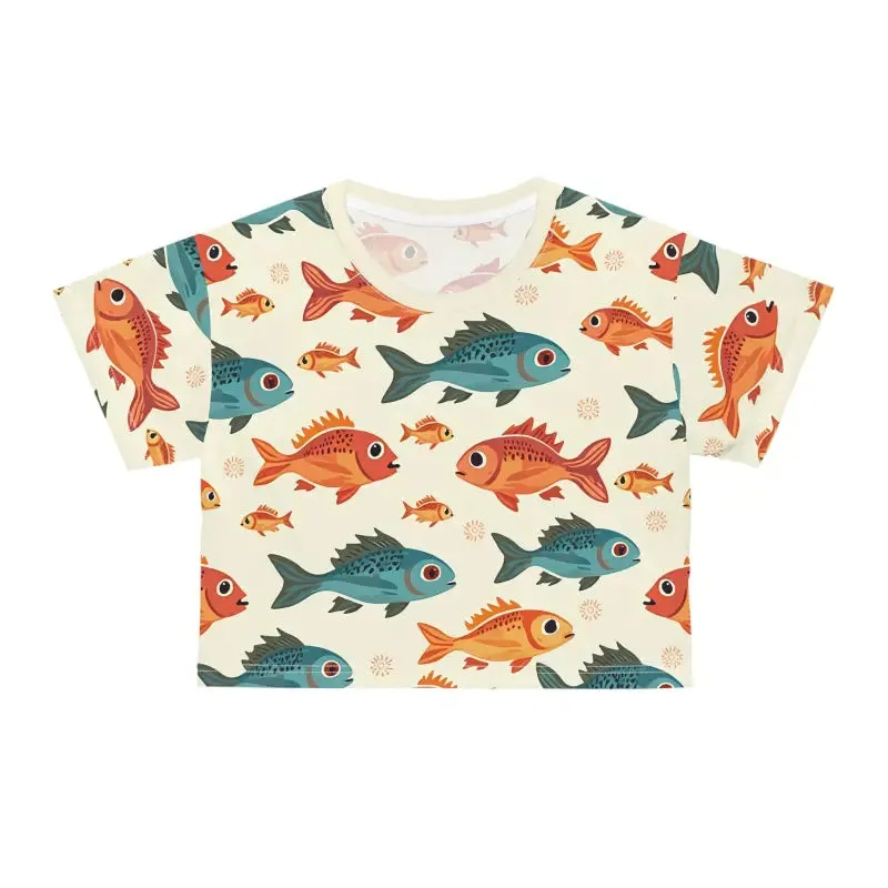 Vivid Colorful Fishes Crop Tee for Trendy Fashion