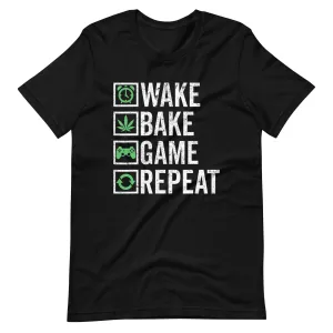 Wake-Bake-Game-Repeat-420-Weed-Cannabis-THC-Stoner t-shirt