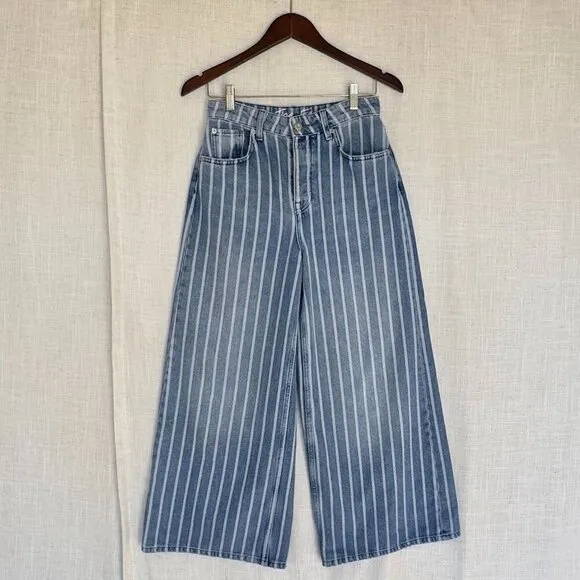 We The Free Earn Your Stripes 100% Cotton High Rise Wide Leg Crop Jeans Size 27