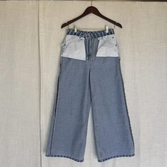 We The Free Earn Your Stripes 100% Cotton High Rise Wide Leg Crop Jeans Size 27