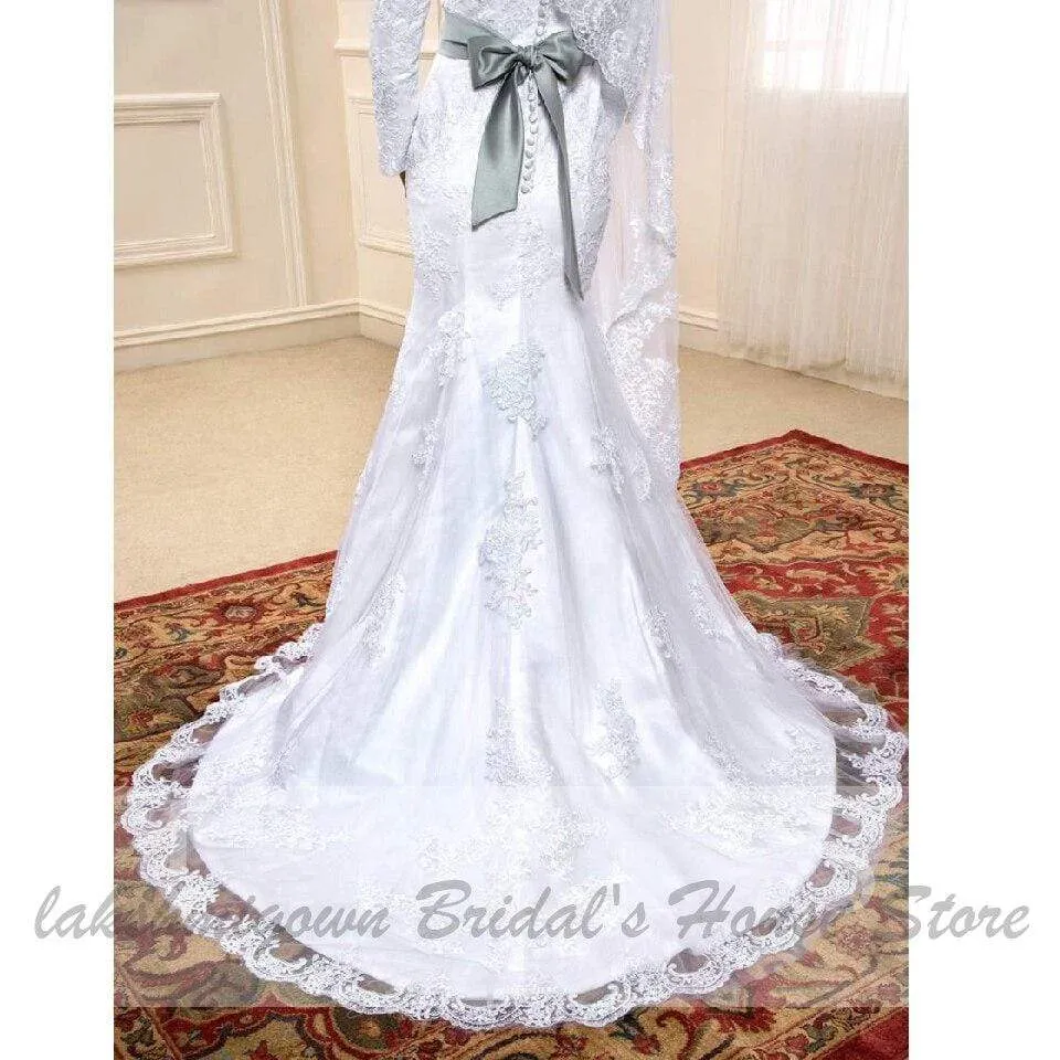 Wedding Gowns Mermaid Elegant Lace Long Sleeve Muslim Bridal Dresses