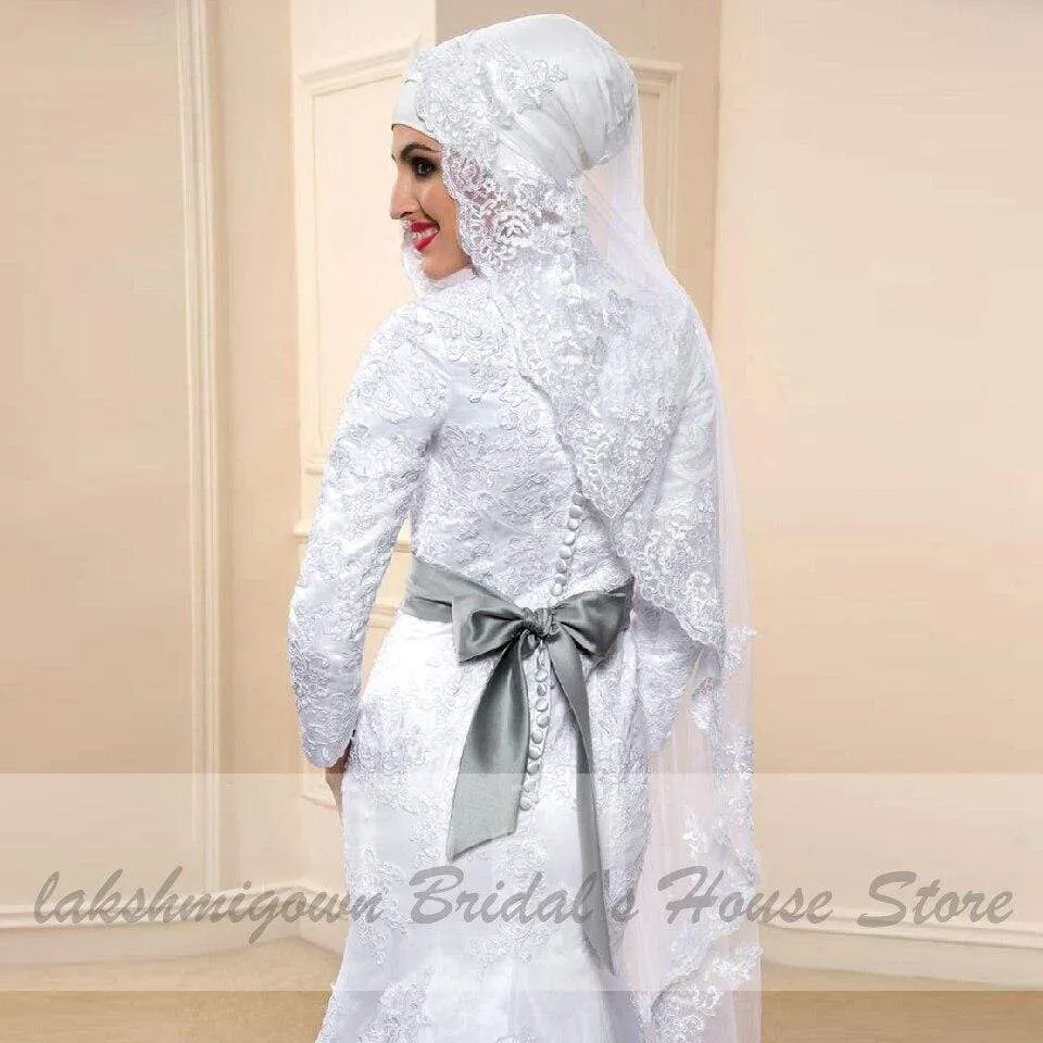 Wedding Gowns Mermaid Elegant Lace Long Sleeve Muslim Bridal Dresses
