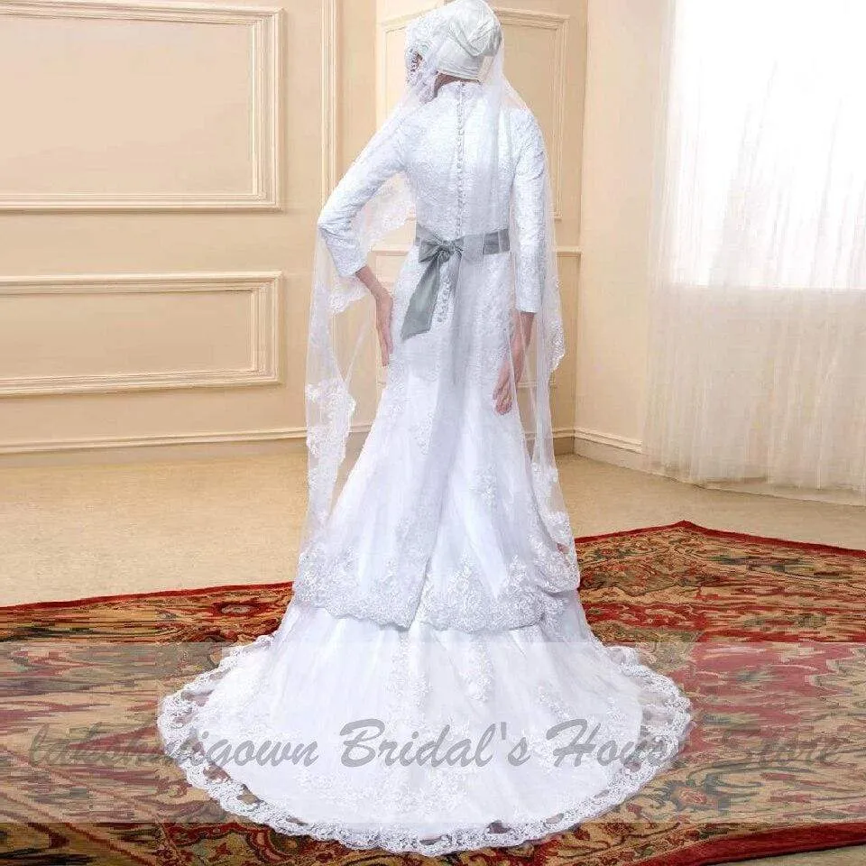 Wedding Gowns Mermaid Elegant Lace Long Sleeve Muslim Bridal Dresses