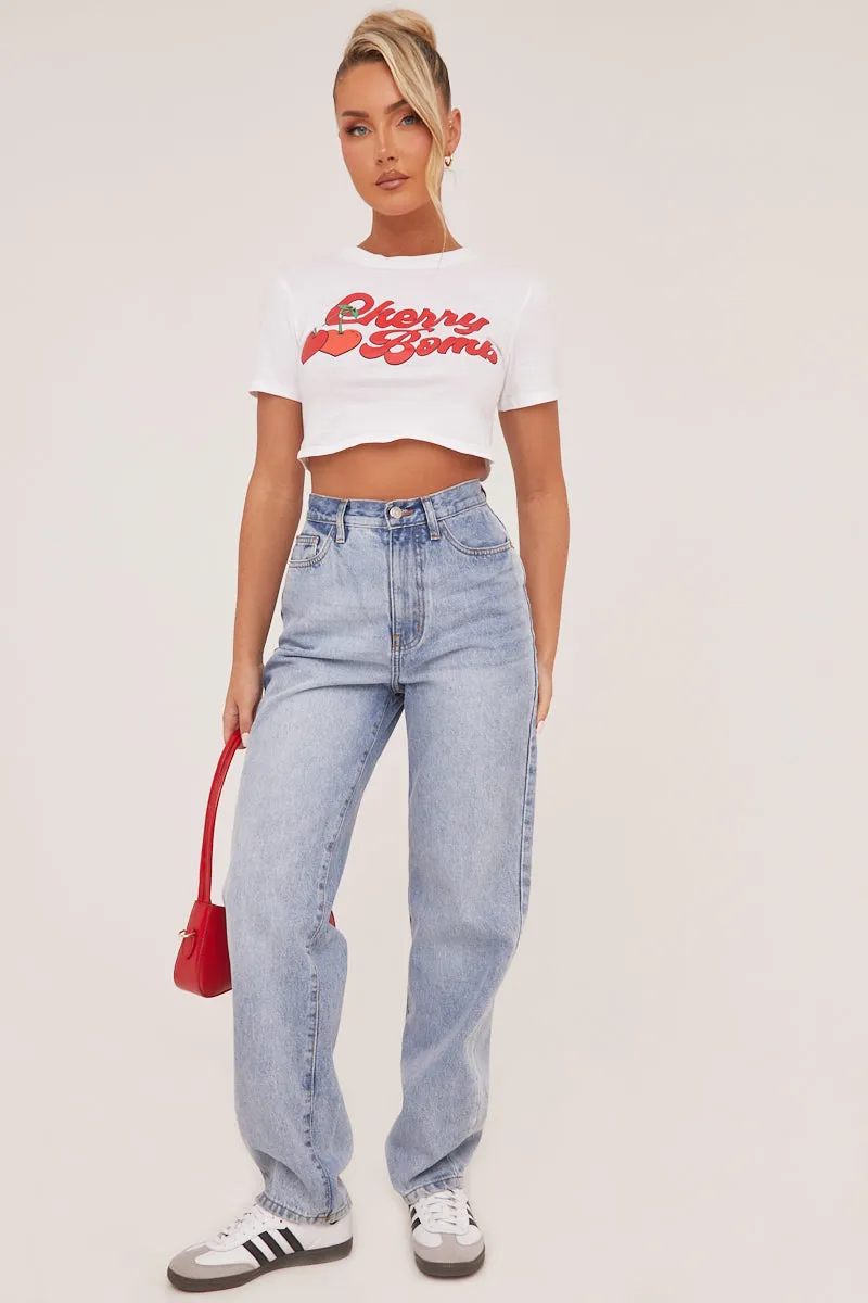 White Graphic Print Cropped T-shirt - Jayden