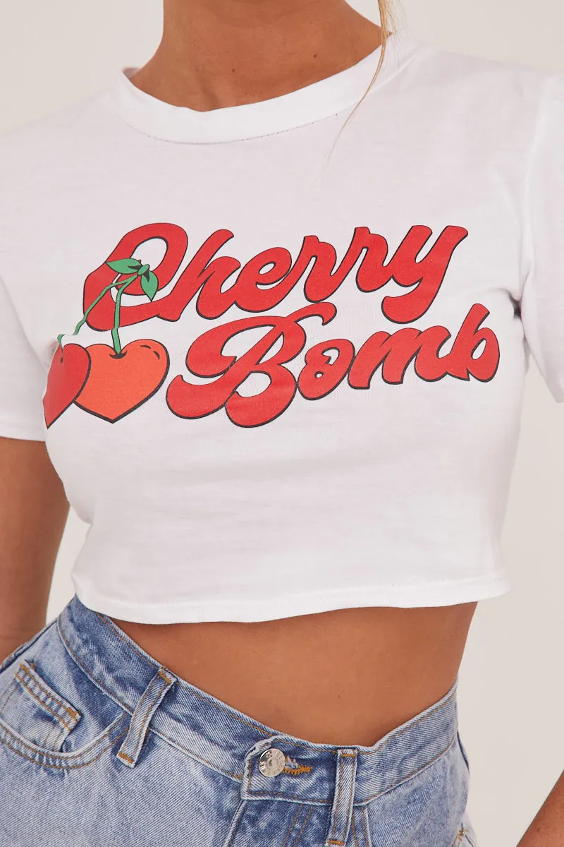 White Graphic Print Cropped T-shirt - Jayden