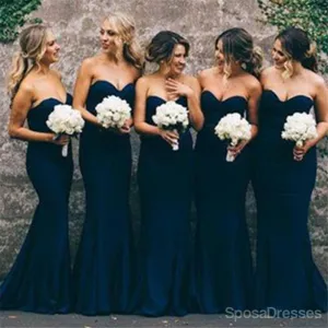 Women Elegant Cheap Sweet Heart Navy Mermaid Long Bridesmaid Dresses, WG151