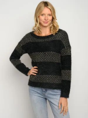 WOMEN'S LONG SLEEVE SHIMMER DETAIL SWEATER