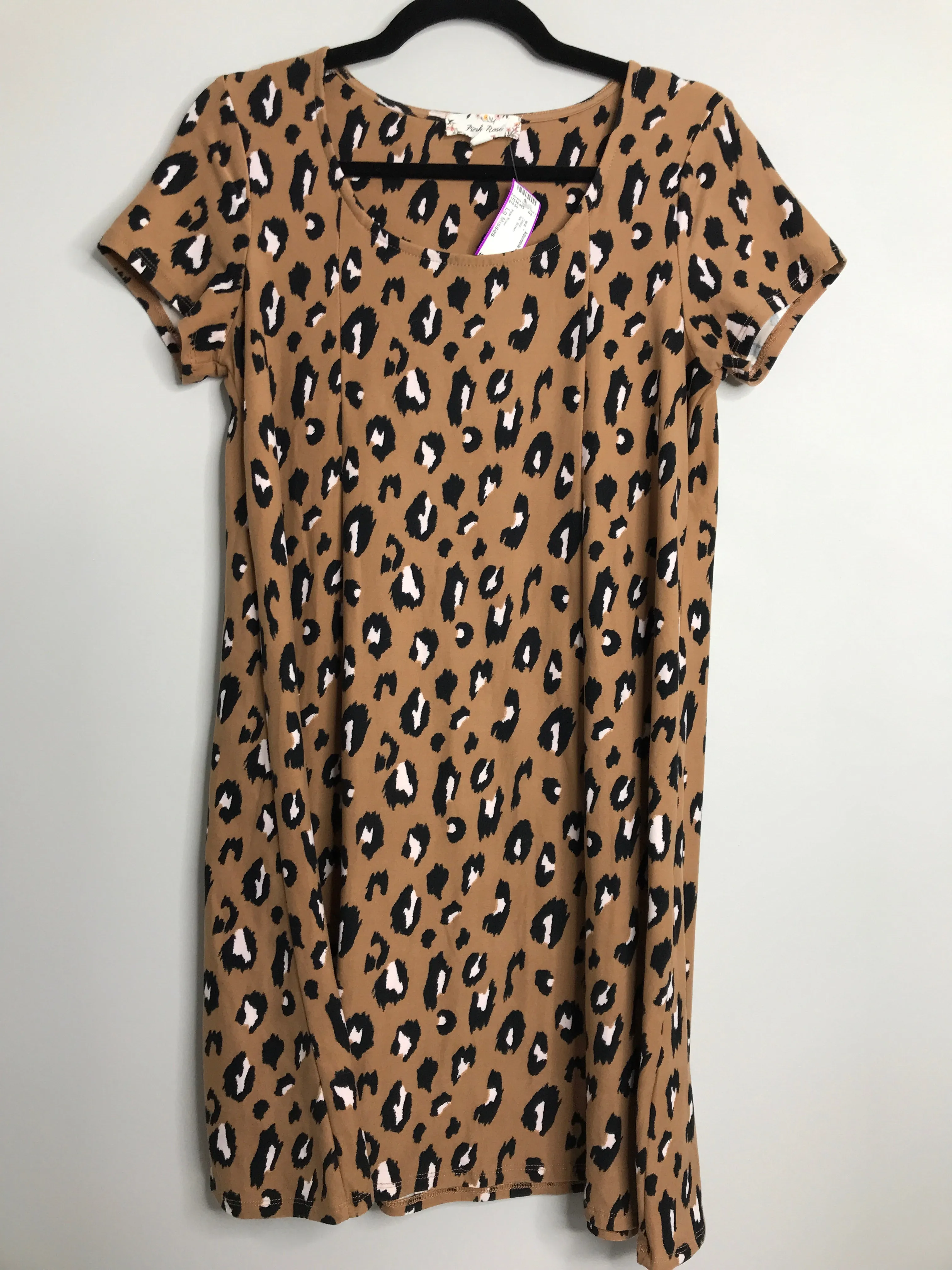 Womens Size Lg Misses Brown Pink Rose Dress