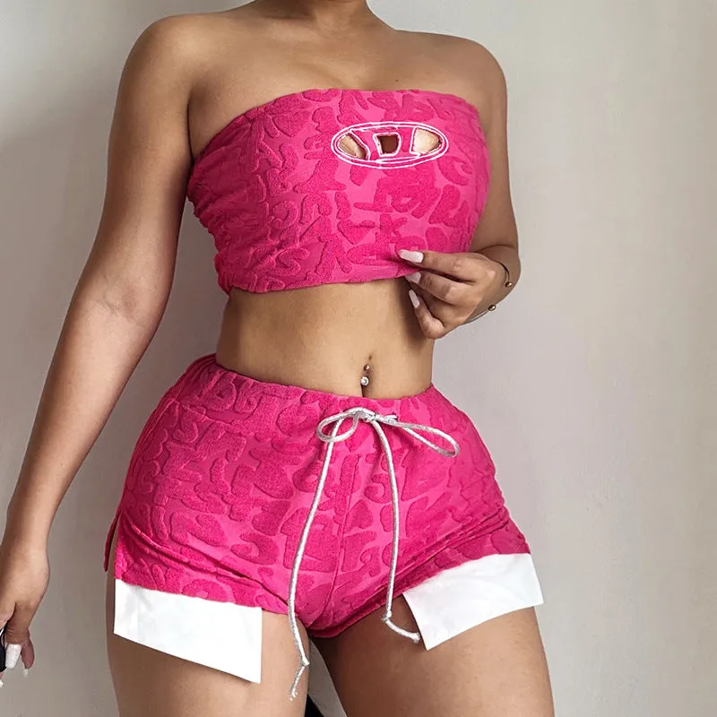 Women's Two Piece Halter Top and Shorts Set