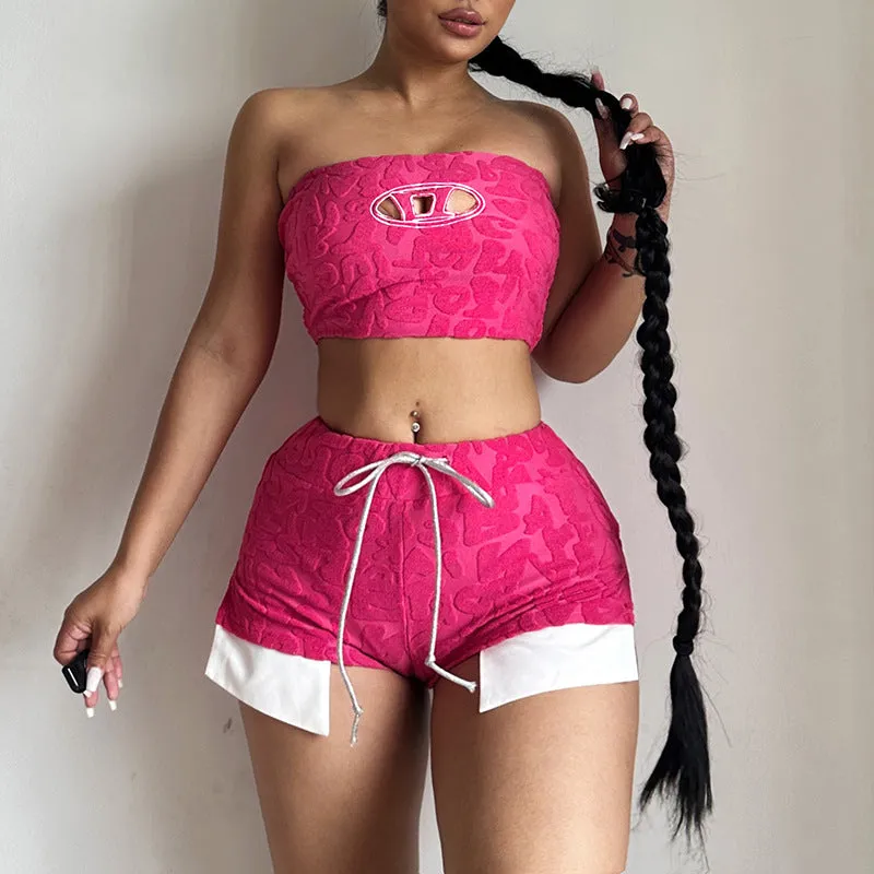 Women's Two Piece Halter Top and Shorts Set
