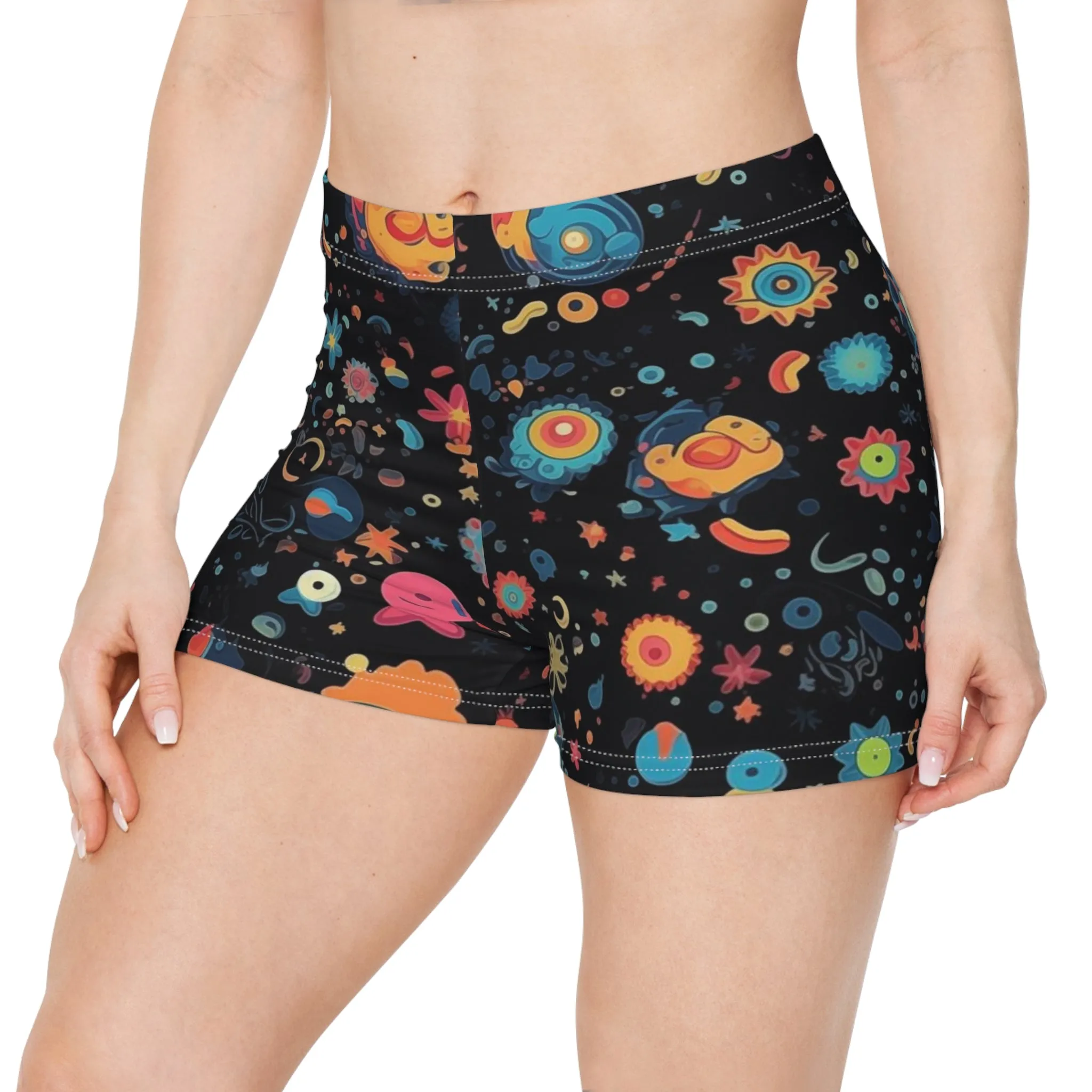 Workout Shorts - Peregrine Matsyasana 70s Sci Fi Nebula