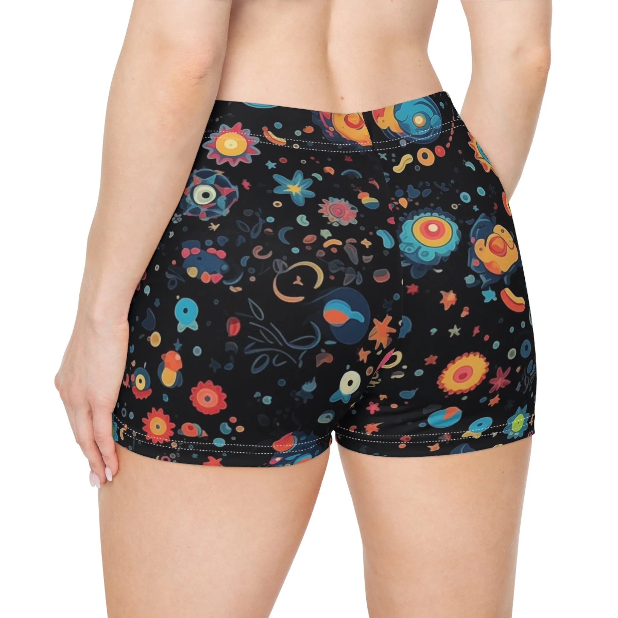 Workout Shorts - Peregrine Matsyasana 70s Sci Fi Nebula