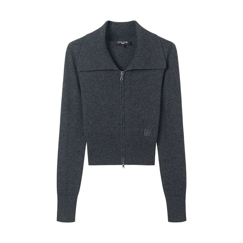 Zip-Up Wool Cardigan