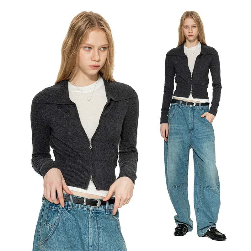 Zip-Up Wool Cardigan
